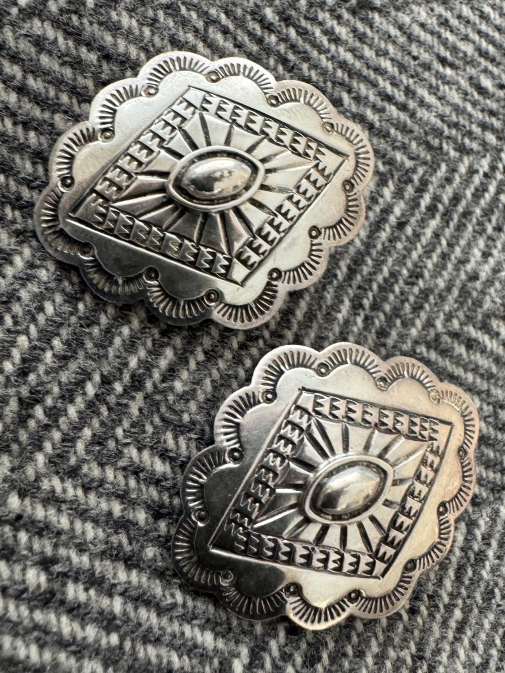 VINTAGE,STERLING SILVER, CONCHO EARRINGS WITH POST BACK